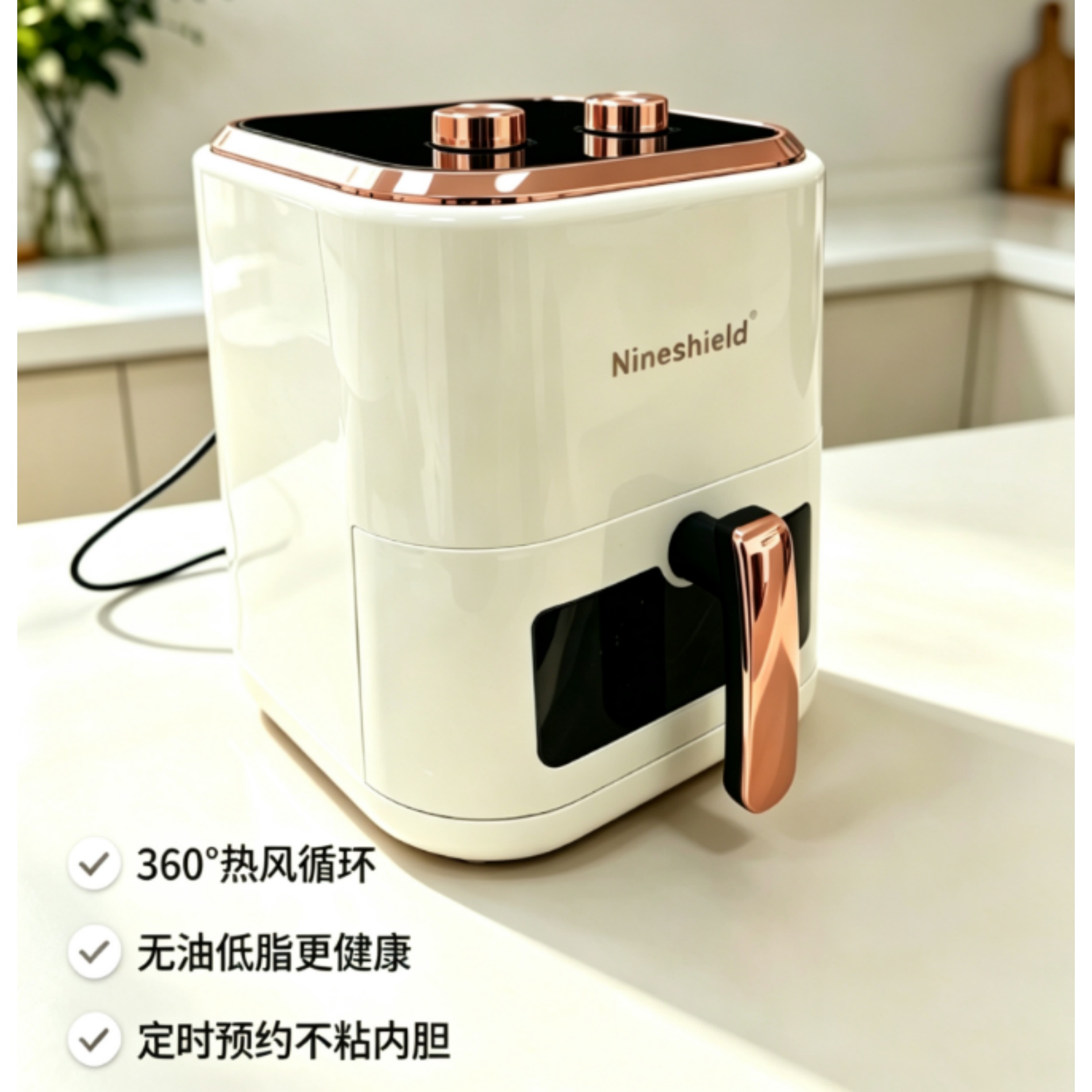 Nineshield双旋钮可视化空气炸锅
